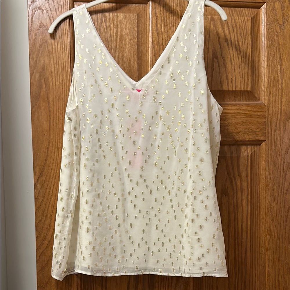 Lilly Pulitzer Coconut Viscose Metallic Cream and Gold Women's Top!!